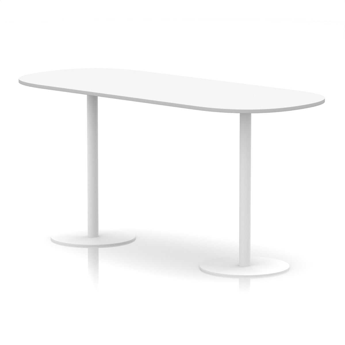 White high table with metal legs on a white background