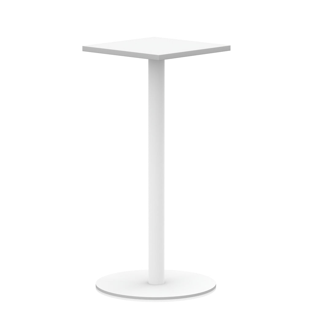White high table with square top and round base on a white background