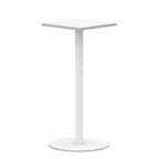 White high table with square top and round base on a white background