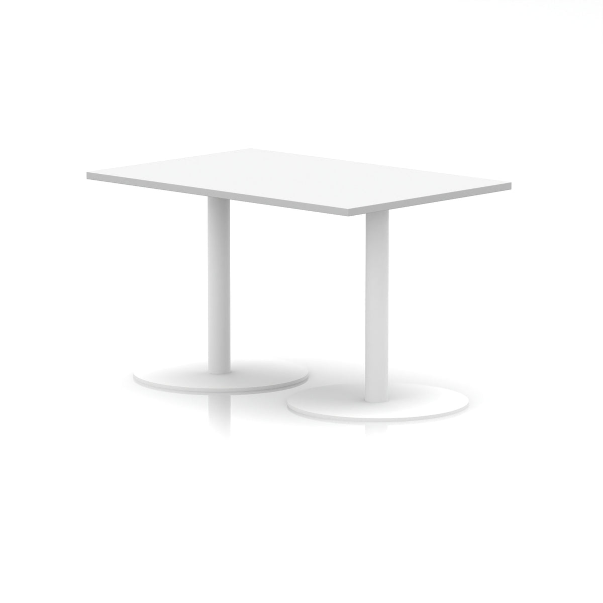 White rectangular table with round base on a white background
