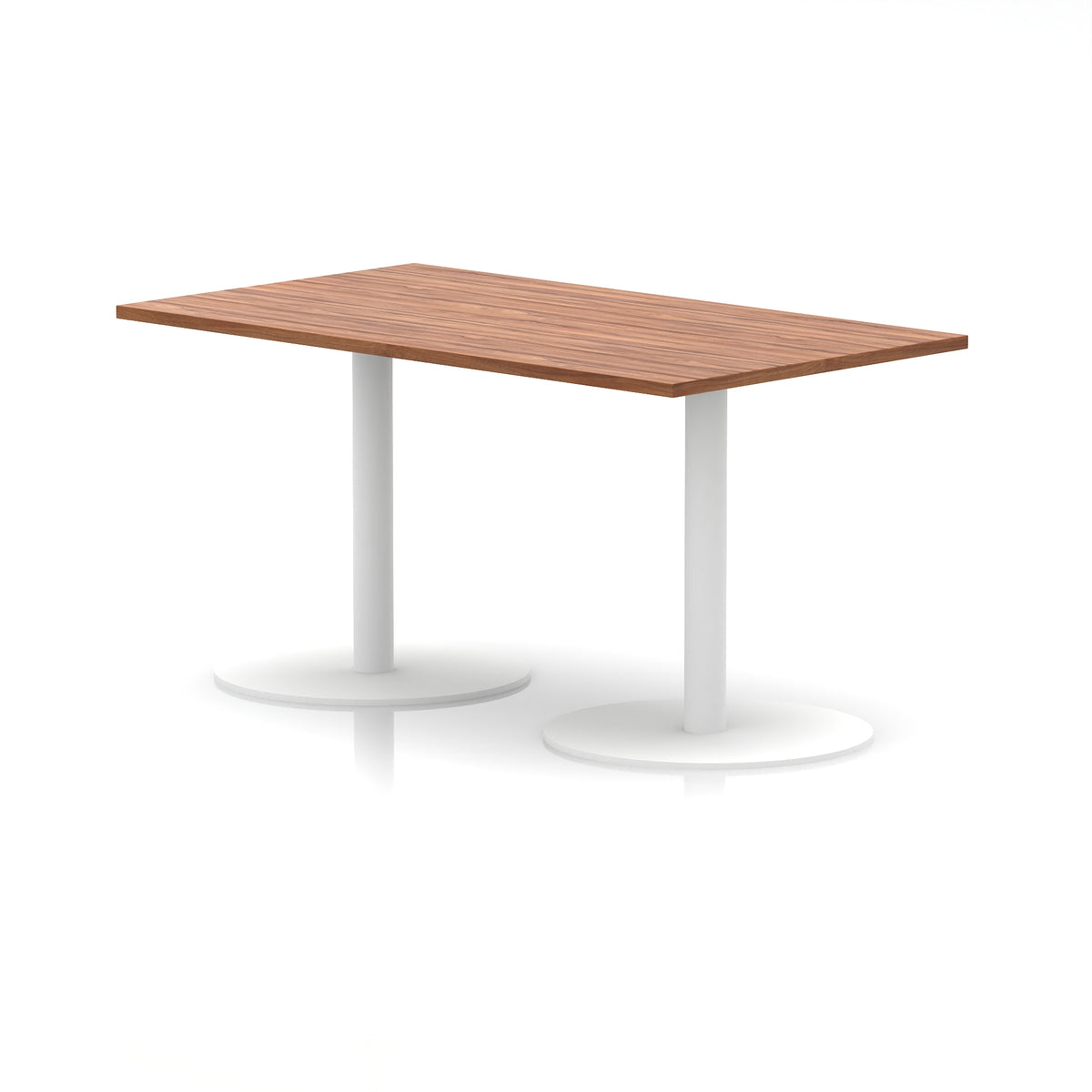 Rectangular table with wood-effect top and white legs on a white background