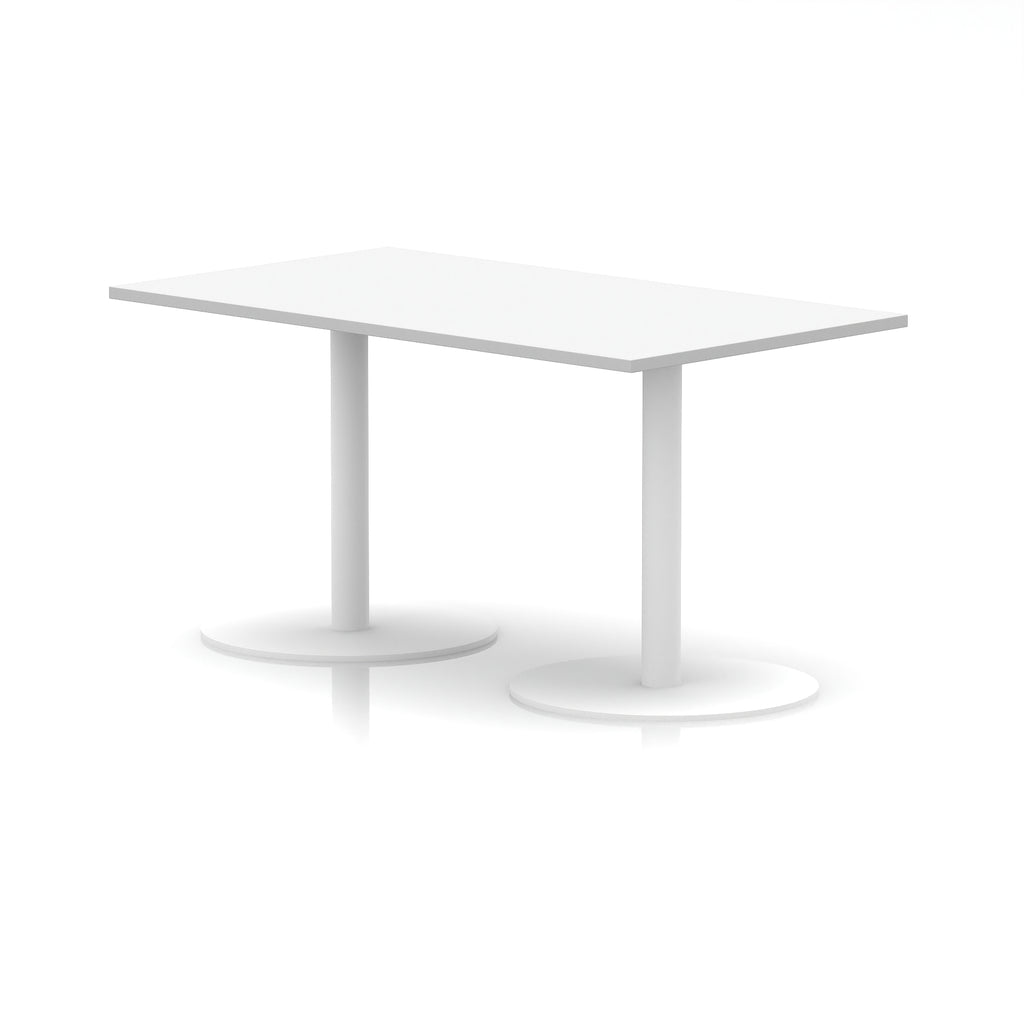 White rectangular table with round legs on a white background