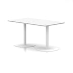 White rectangular table with round legs on a white background