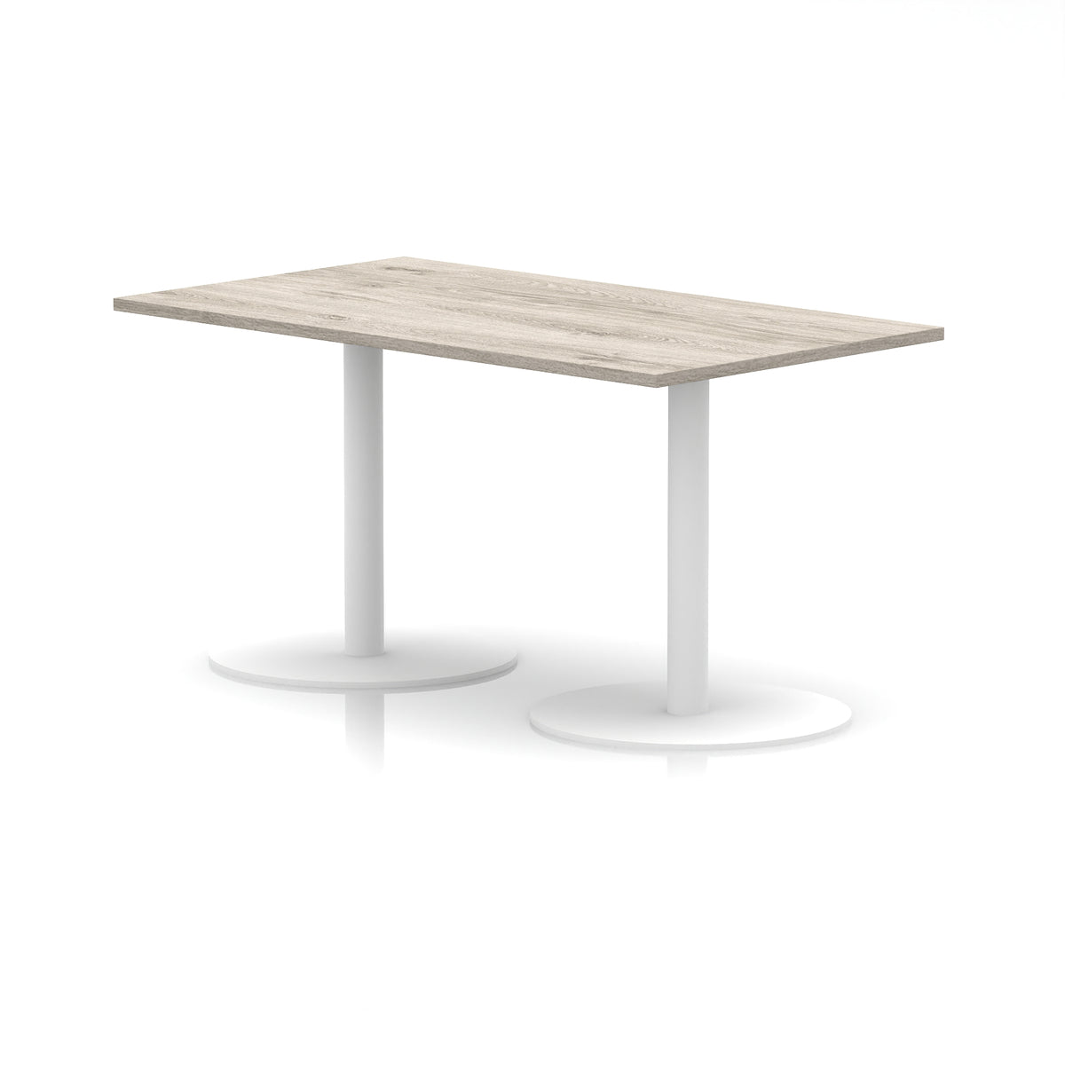 Rectangular table with wood-effect top and white legs on a white background