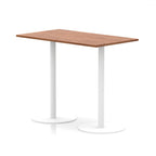 Rectangular high table with wood-effect top and white legs on a white background