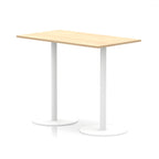 Rectangular high table with wood-effect top and white legs on a white background