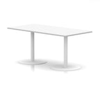 White rectangular table with a minimalist design on a white background