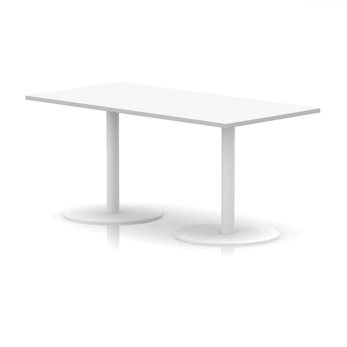 White rectangular table with a minimalist design on a white background
