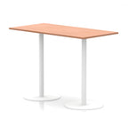 Rectangular high table with wood-effect top and white legs on a white background