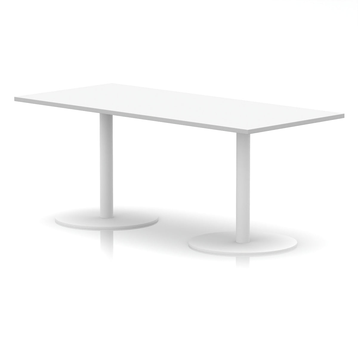 White rectangular table with metal legs on a white background