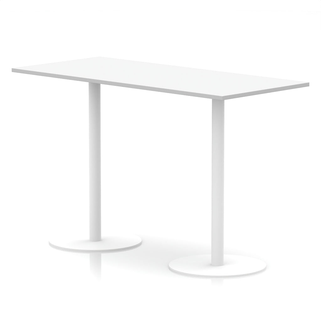 White rectangular high table with metal legs on a white background