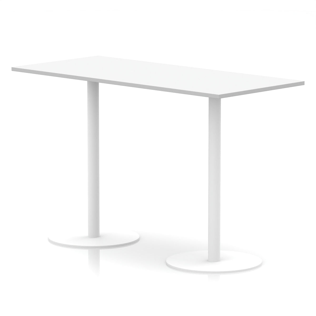 White rectangular high table with metal legs on a white background