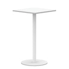 White square table with round base on a white background