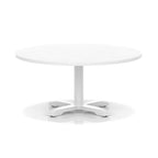 White round coffee table with metal base on a white background