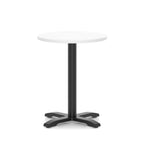 Round table with a white top and black base on a white background