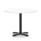 Round table with a white top and black base on a white background
