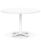 White round table with metal base on a white background