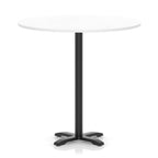 Round table with a white top and black base on a white background
