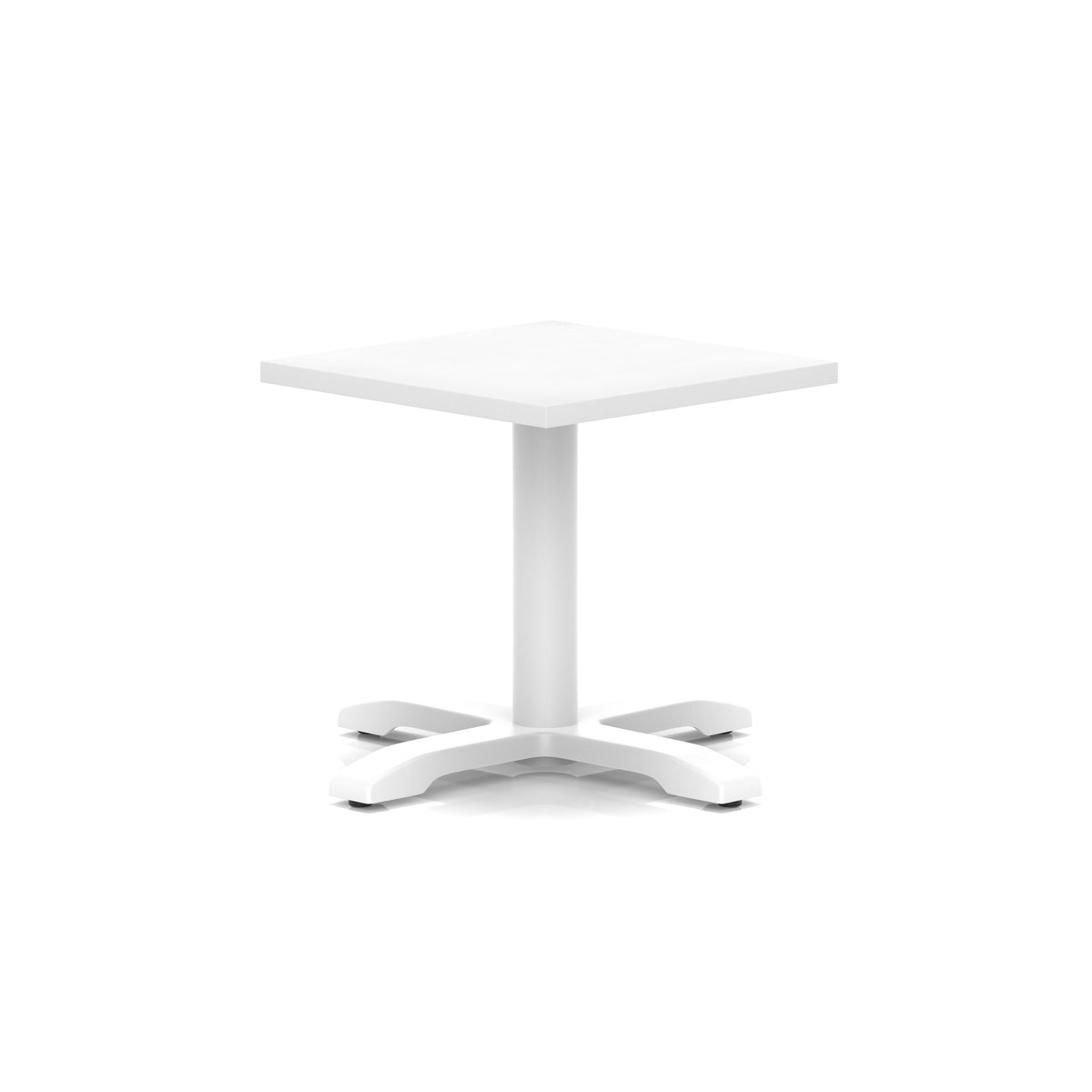 White square coffee table with a modern base on a white background