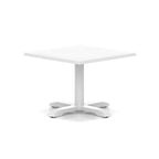 White square coffee table with a modern base on a white background
