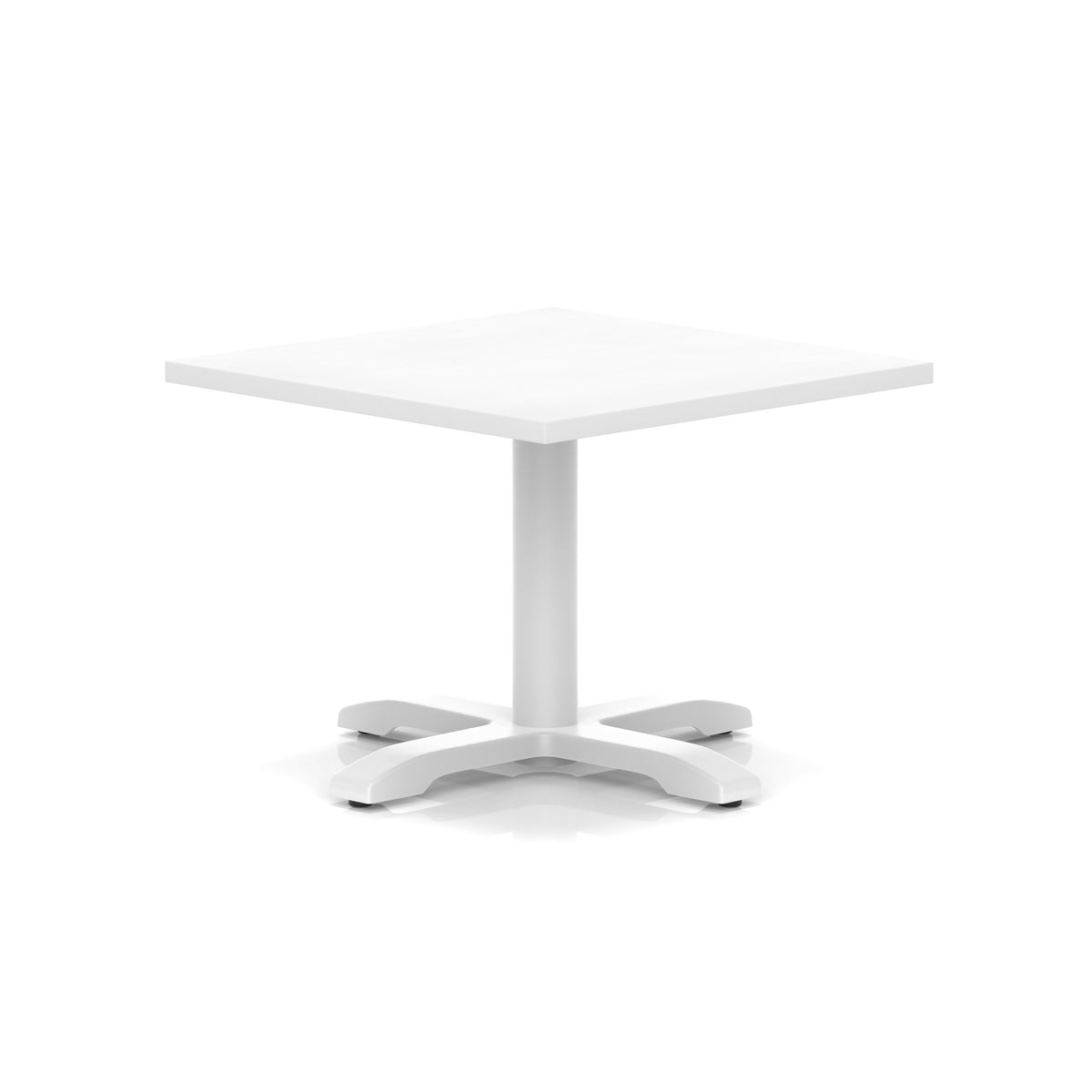 White square coffee table with a modern base on a white background