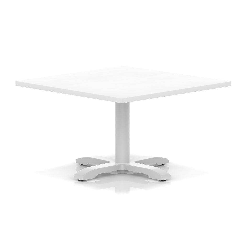 White square coffee table with a modern base on a white background