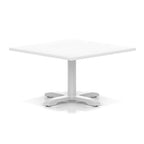 White square coffee table with a modern base on a white background