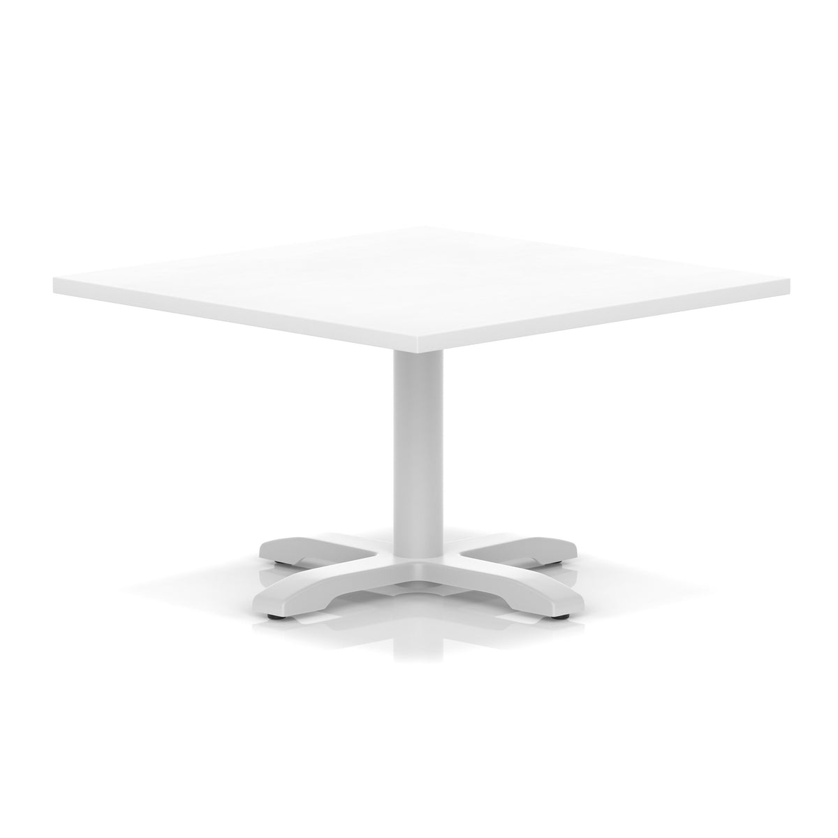 White square coffee table with a modern base on a white background