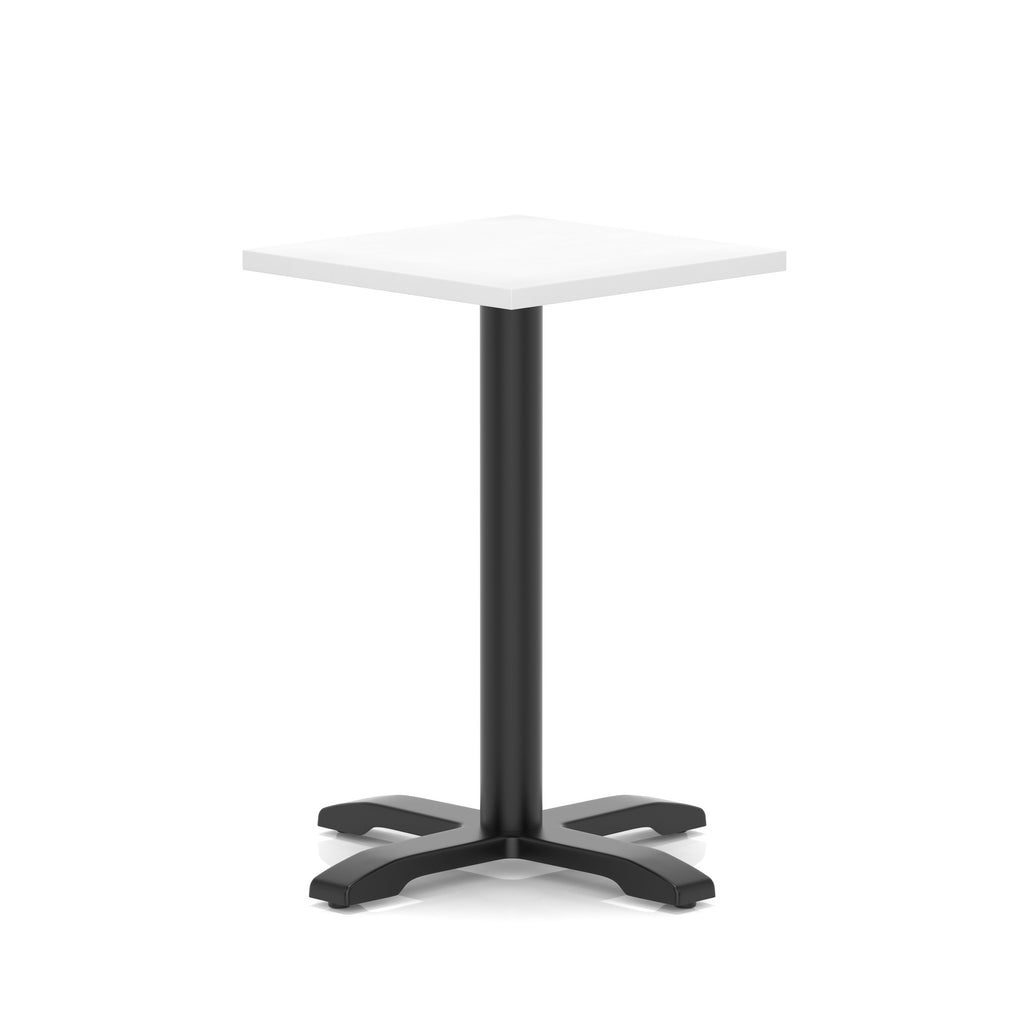 White high table with a black metal base on a white background