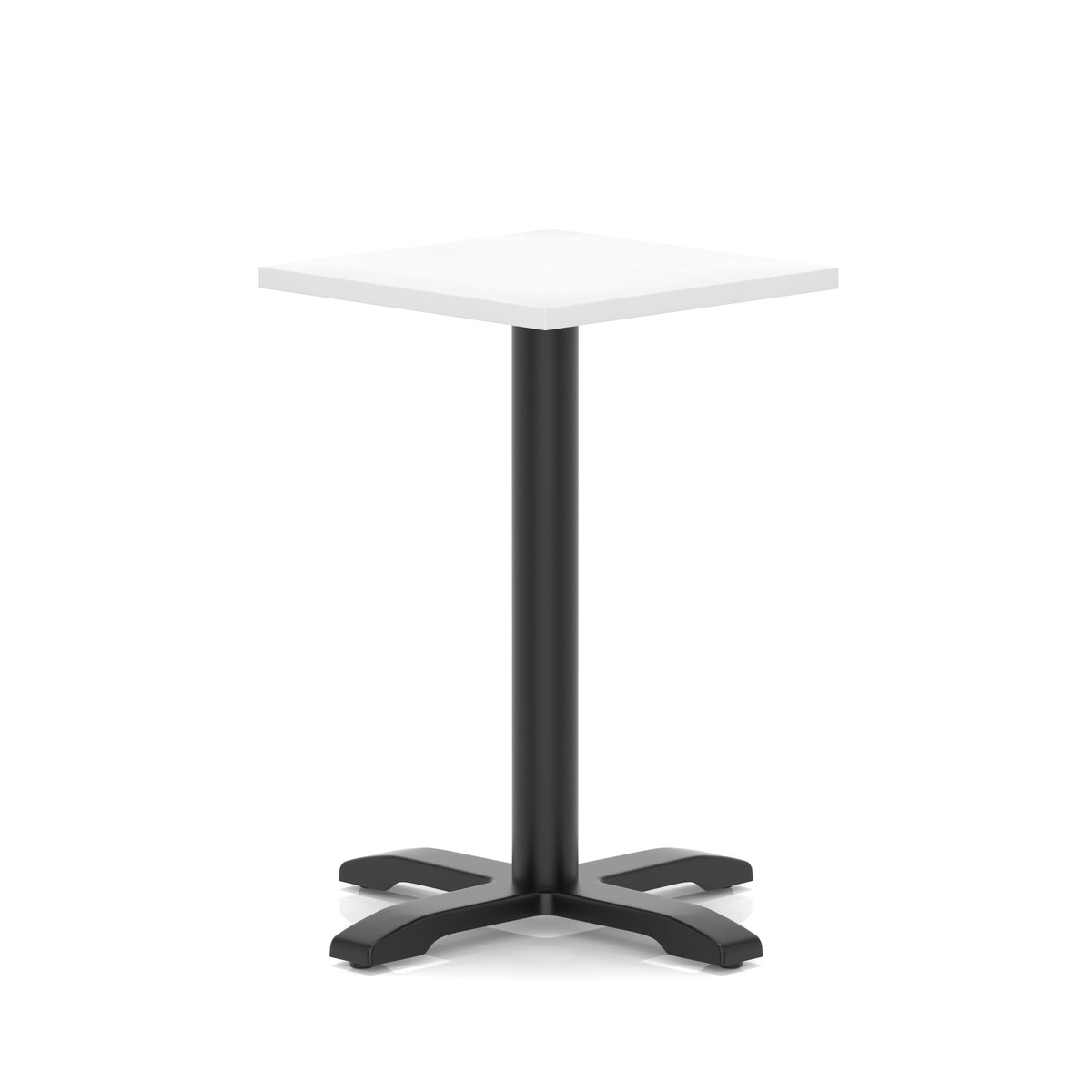 White high table with a black metal base on a white background