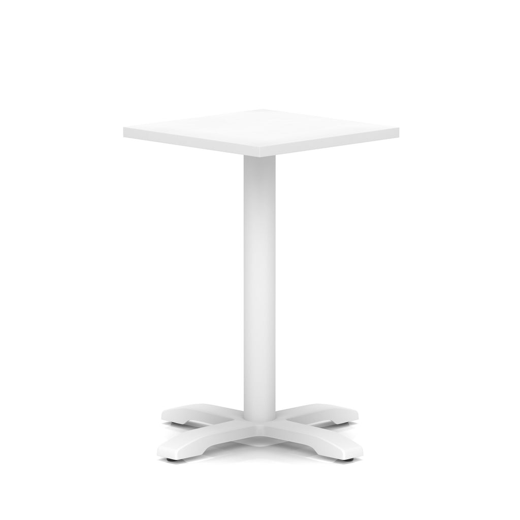 White table with a square top and four legs on a white background