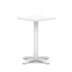 White table with a square top and four legs on a white background