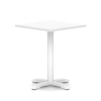 White table with a square top and four legs on a white background