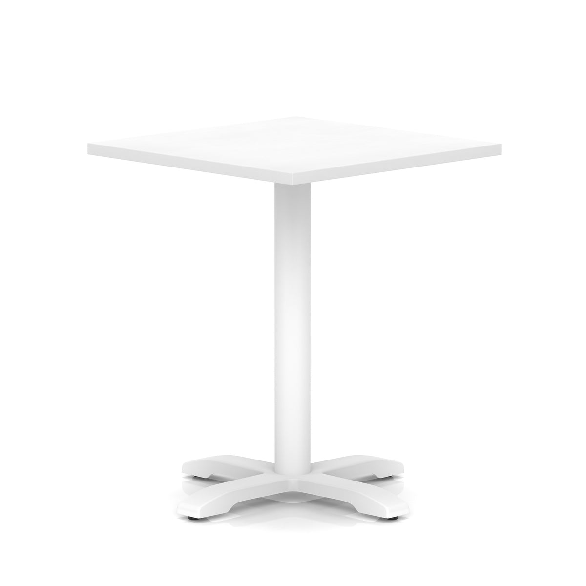 White table with a square top and four legs on a white background
