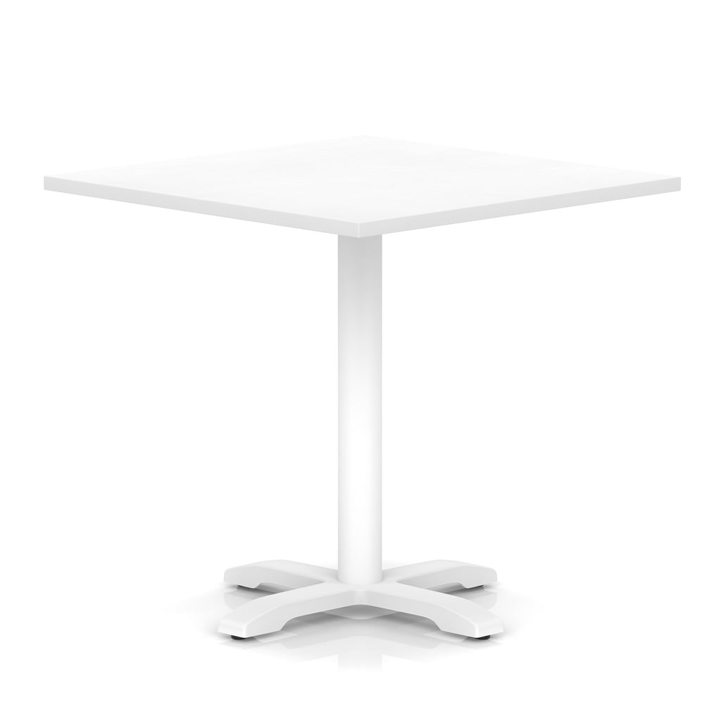 White table with a square top and four legs on a white background