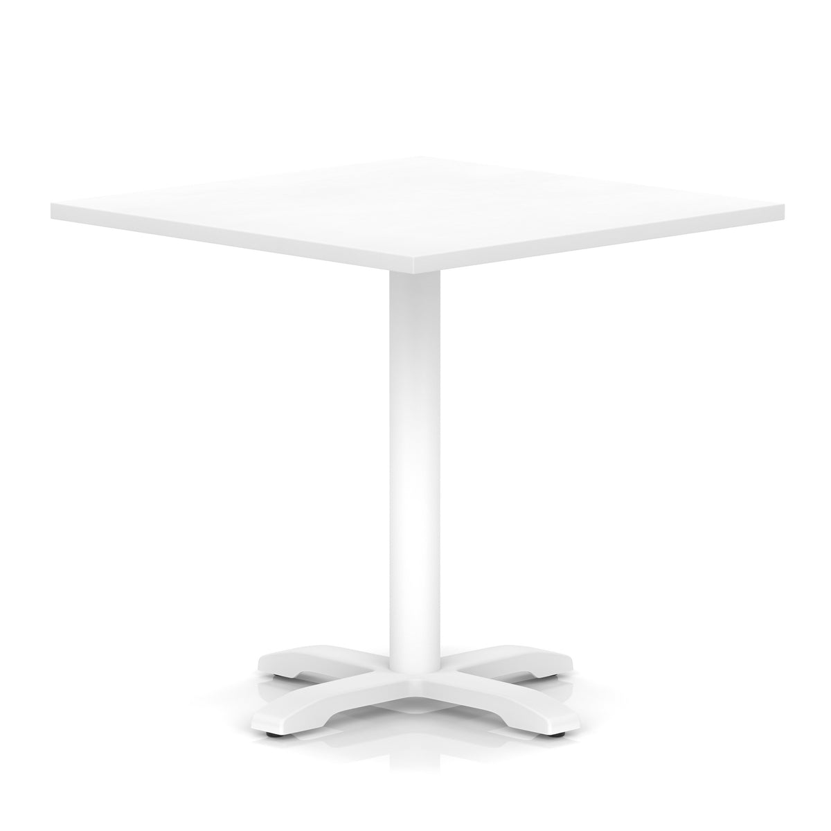White table with a square top and four legs on a white background