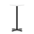 White high table with a black metal base on a white background