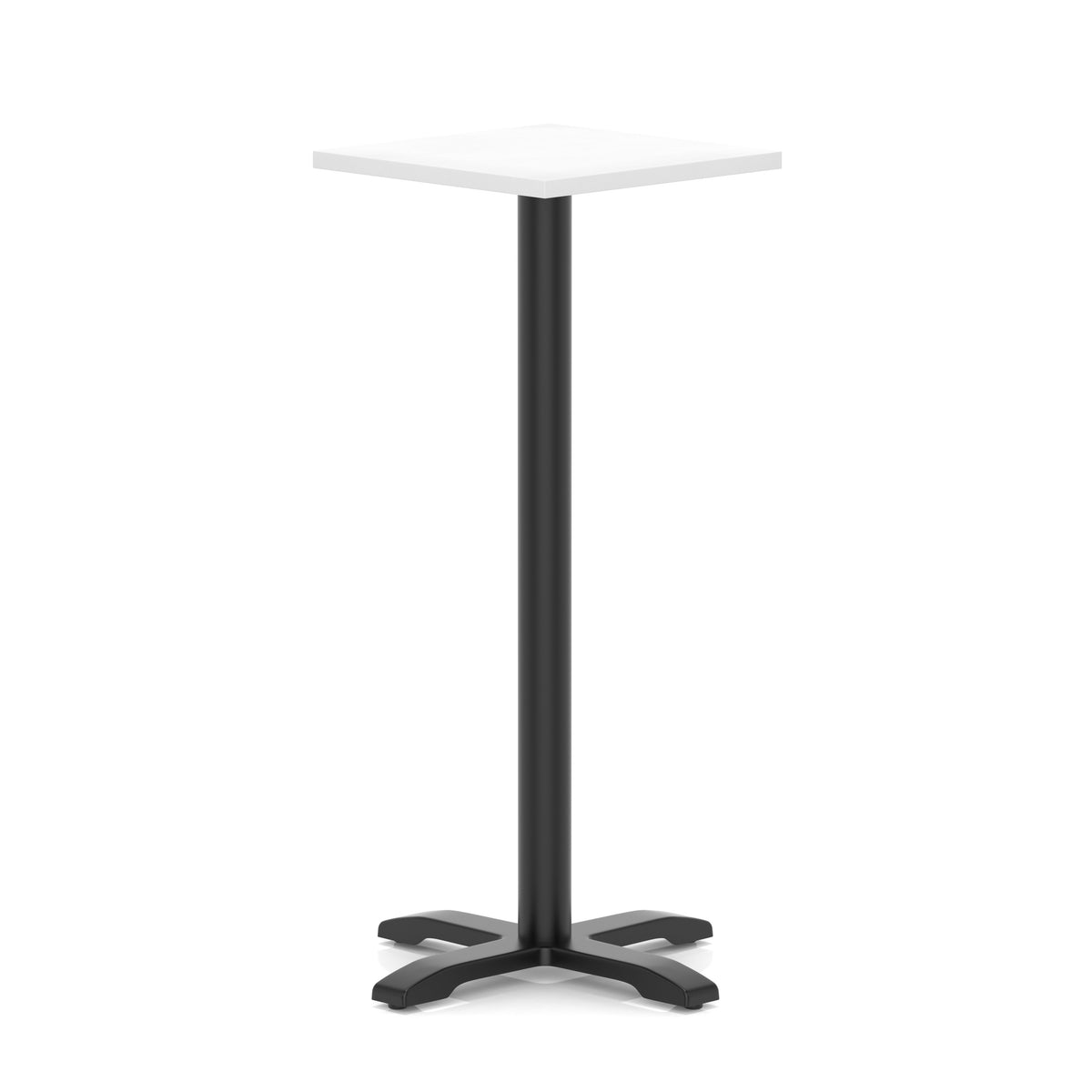 White high table with a black metal base on a white background