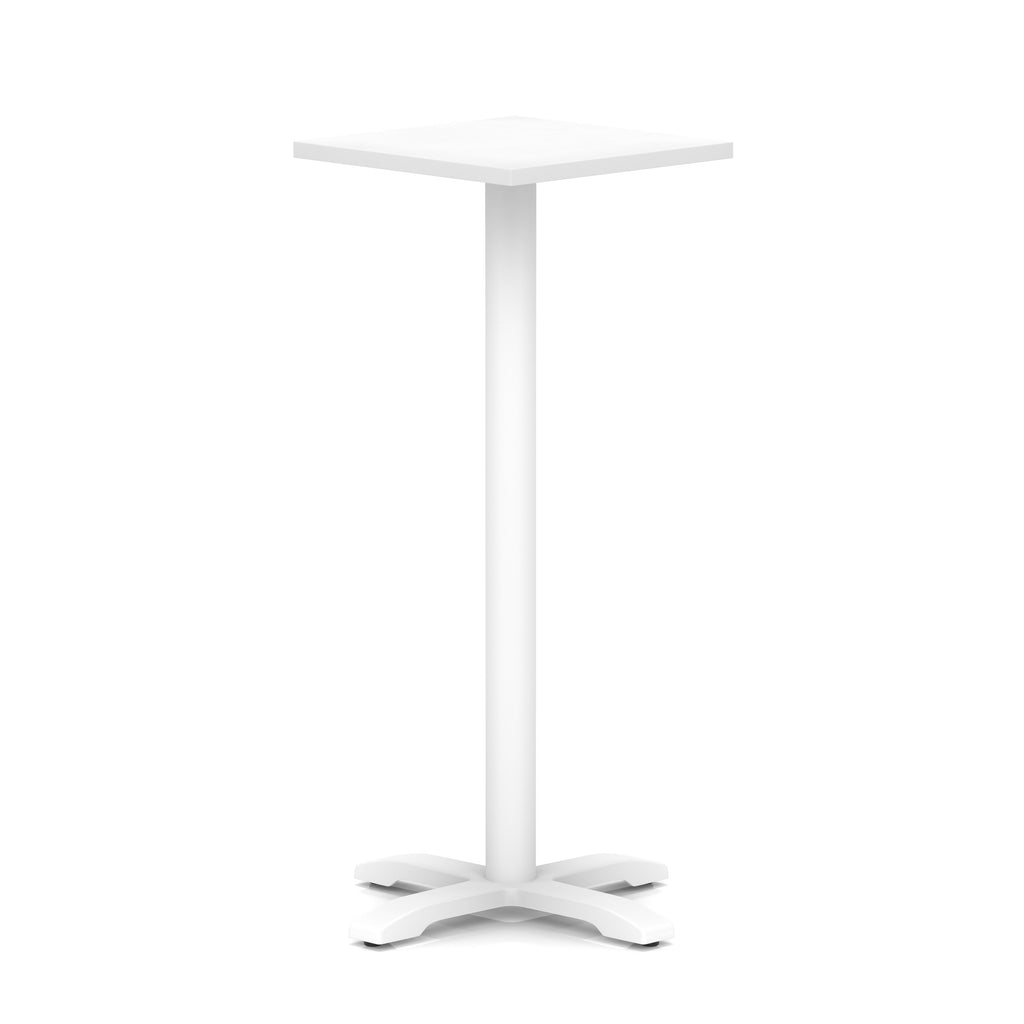 White high table with a square top and four legs on a white background