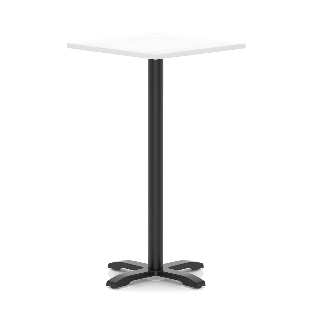 White high table with a black metal base on a white background