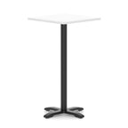 White high table with a black metal base on a white background