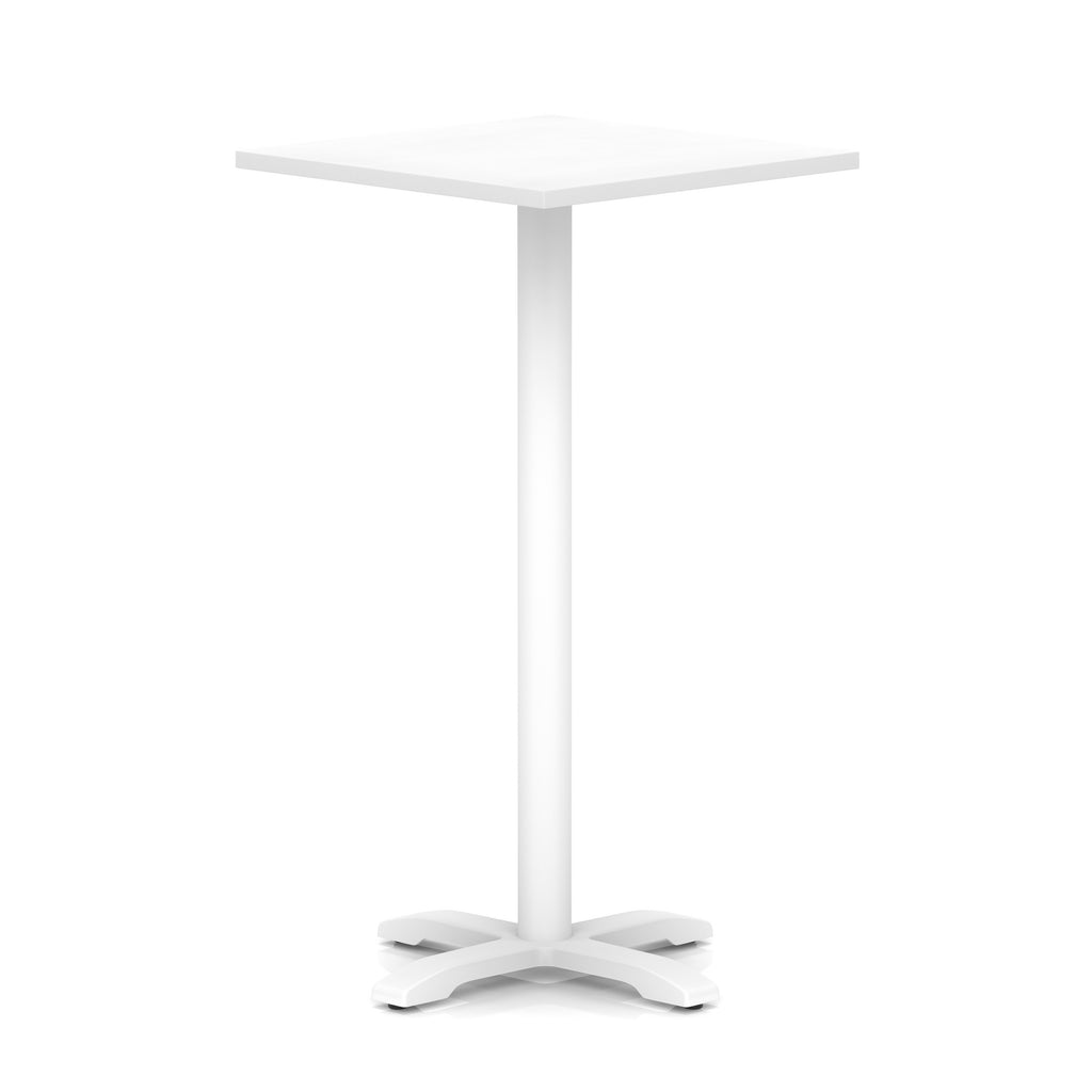 White high table with a square top and four legs on a white background