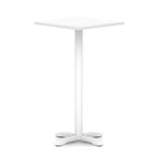 White high table with a square top and four legs on a white background