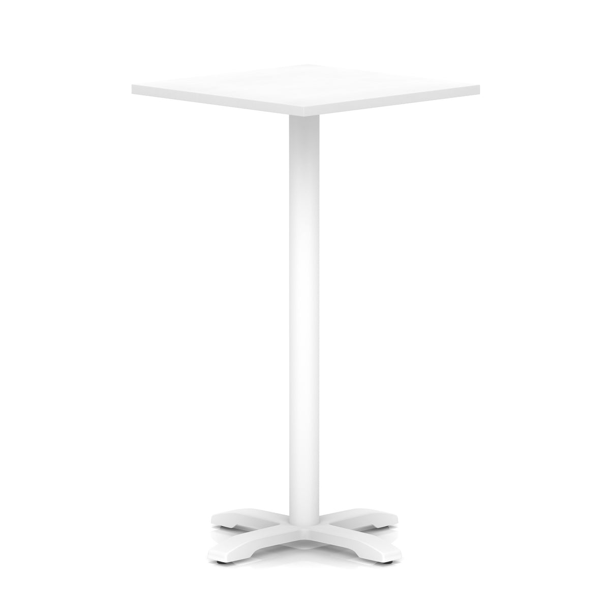 White high table with a square top and four legs on a white background