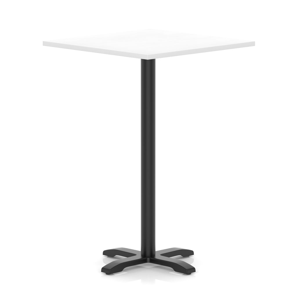 White high table with a black metal base on a white background