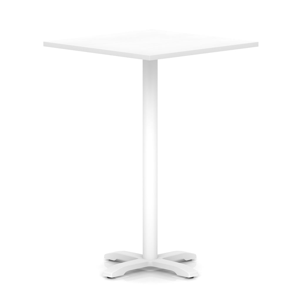White high table with a square top and four legs on a white background