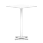 White high table with a square top and four legs on a white background