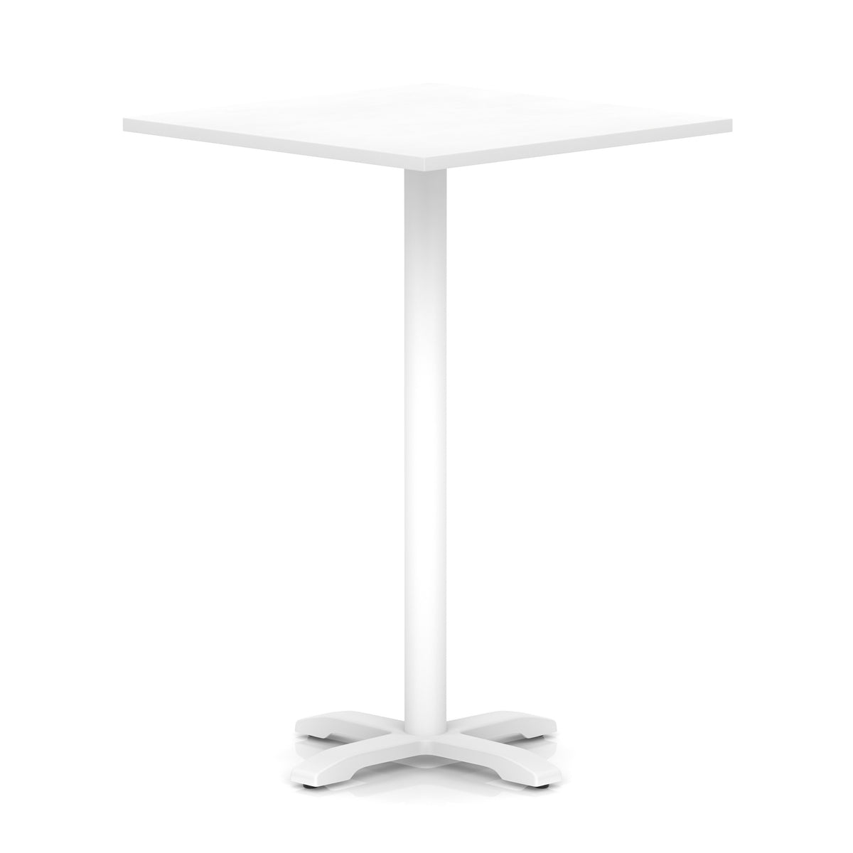 White high table with a square top and four legs on a white background