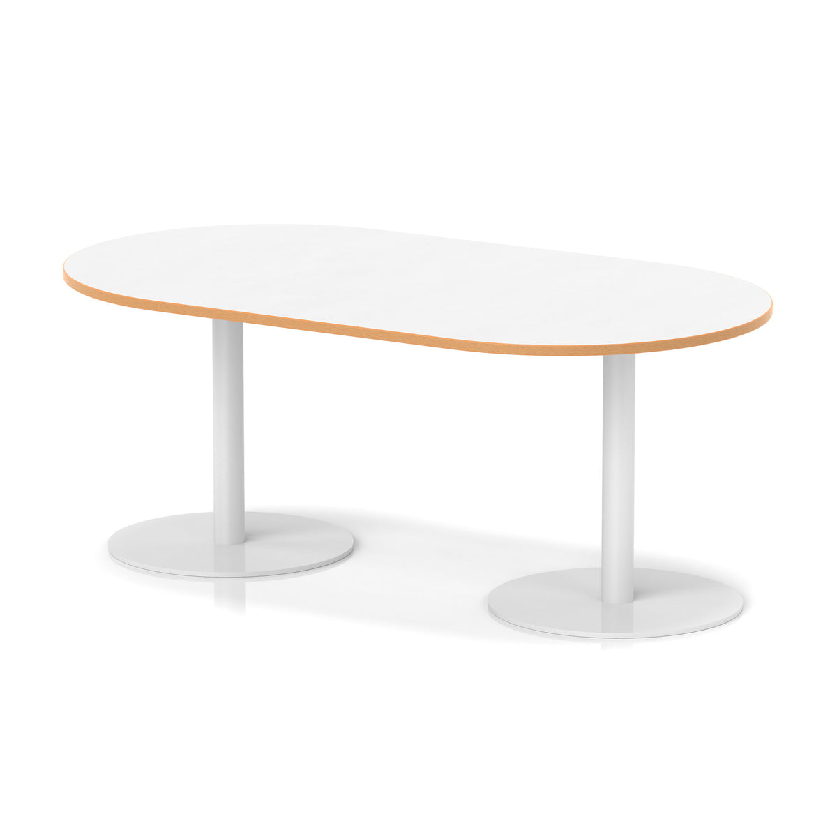 White table with a light wood edge and metal legs on a white background