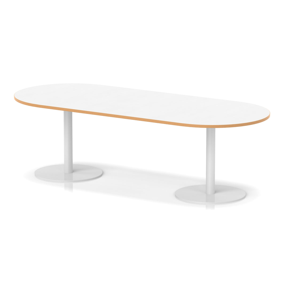White table with a light wood edge and metal legs on a white background
